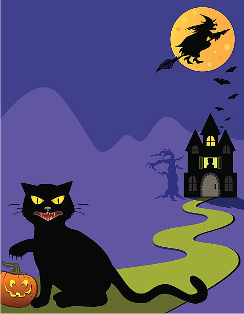 Halloween Scene Border vector art illustration