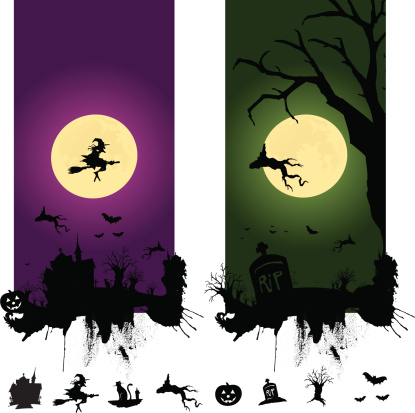 halloween scenes with icon set to customize them. vector