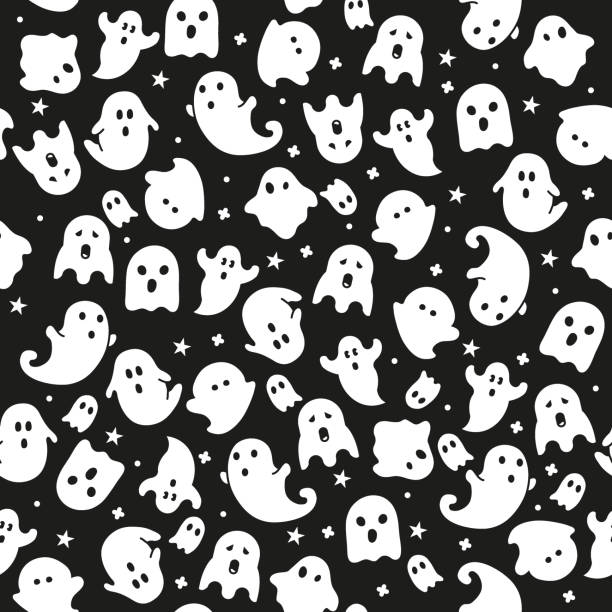 ilustraciones, imágenes clip art, dibujos animados e iconos de stock de iconos de halloween de patrones sin fisuras fondos background.ghost. - ghost