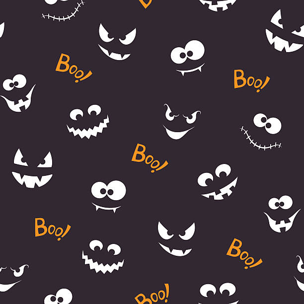 halloween nahtlose muster mit gruseligen gesichtern - störer stock-grafiken, -clipart, -cartoons und -symbole