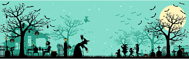 Halloween silhouette Background 5 unique layers of halloween pattern easy to color adjustment candy silhouettes stock illustrations