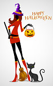 vector illustration of Halloween witch with pumpkin
