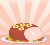 Gradients were used to create this yummy ham adorned with pineapple slices and cherries.  Extra large JPG, thumbnail JPG, and Illustrator 8 compatible EPS are included in zip.