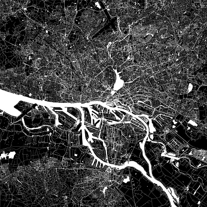 Topographic / Road map of Hamburg, Germany. Map data is open data via OpenStreetMap contributors. All maps are layered and easy to edit. Roads are editable stroke.