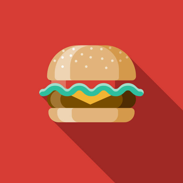 사이드 그림자와 함께 햄버거 플랫 디자인 미국 아이콘 - burger stock illustrations
