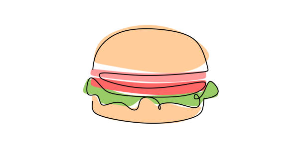 Hamburger hand drawn in one line on a white background. Sandwich cheeseburger hamburger line drawing of the silhouette. Fast food cafe menu and restaurant concept. Modern design street food logotype Hamburger hand drawn in one line on a white background. Sandwich cheeseburger hamburger line drawing of the silhouette. Fast food cafe menu and restaurant concept. Modern design street food logotype sandwich designs stock illustrations