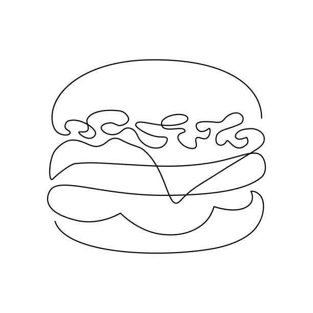 hamburger Burger in continuous line art drawing style. Hamburger minimalist black linear sketch isolated on white background. Vector illustration sandwich drawings stock illustrations