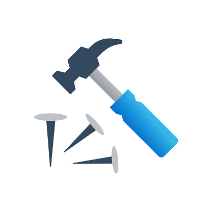 Hammer and Nail Flat Icon. Flat Design Vector Illustration