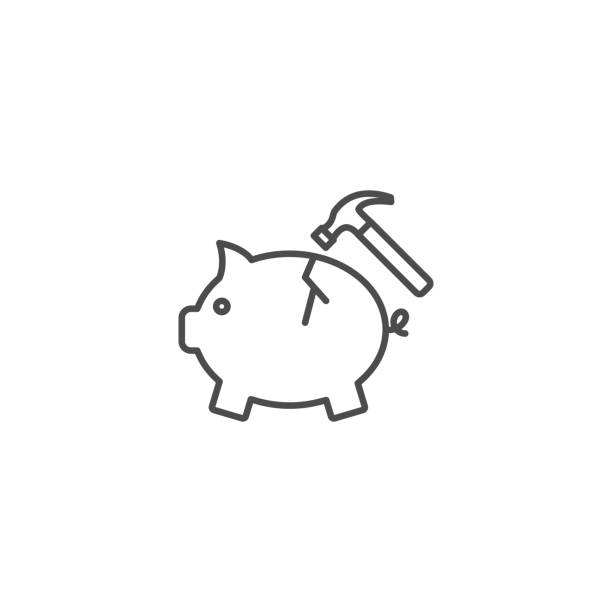 ilustraciones, imágenes clip art, dibujos animados e iconos de stock de martillo rompe un icono de vector de alcancía - piggy bank