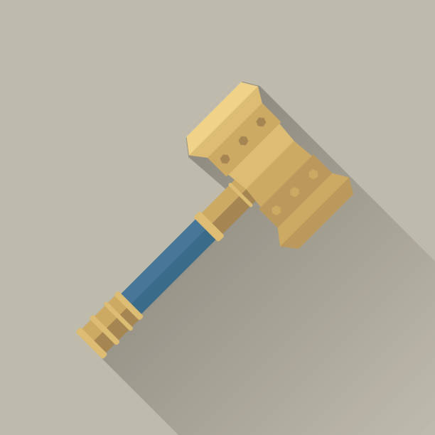 Hammer of Thor Hammer of Thor. Hammer of god. Weapon of major norse god associated with thunder. Weapon of viking. Game object in flat design isolated. Vector illustration. thor hammer stock illustrations