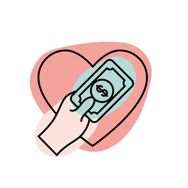 ilustraciones, imágenes clip art, dibujos animados e iconos de stock de corazón de donación de mano - icono de línea delgada de caridad y donación - giving tuesday