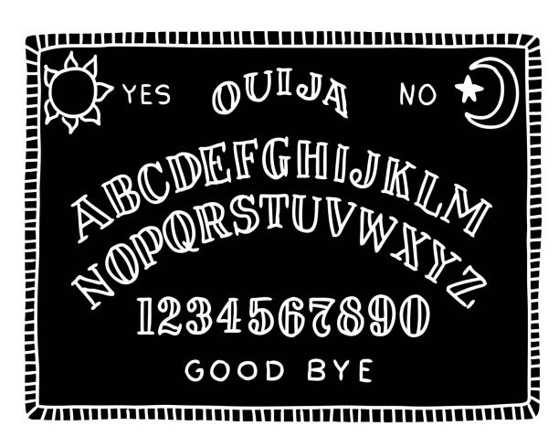 Hand draw black ouija board with the moon and the sun. Hand draw black ouija board with the moon and the sun. Doodle vector illustration. ouija board stock illustrations