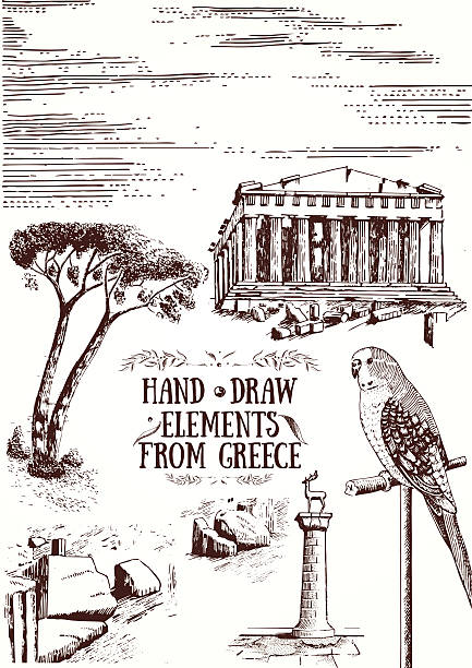 illustrazioni stock, clip art, cartoni animati e icone di tendenza di mano disegnare elementi di grecia - rodi
