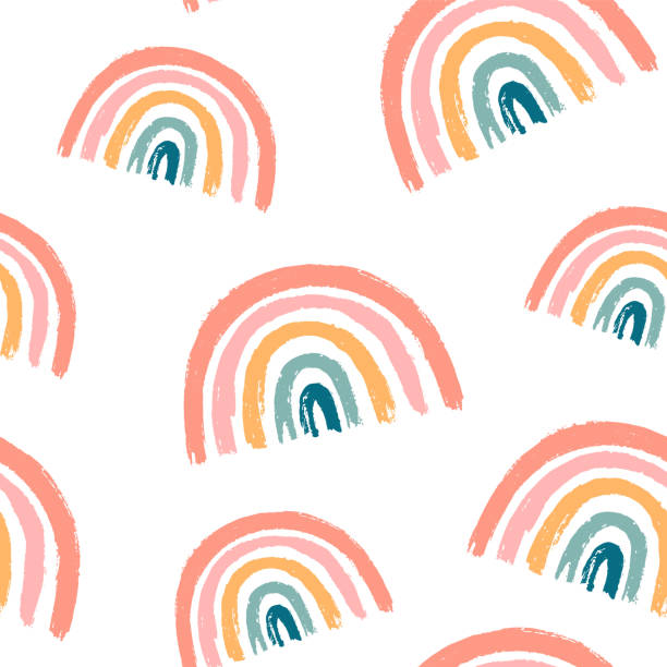Hand draw seamless pattern with rainbow vector art illustration