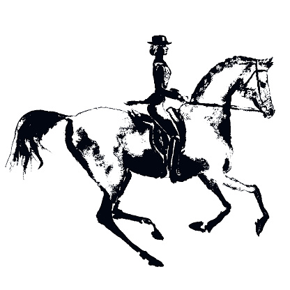 Black on white background. Equestrian sport antique vintage grunge texture print vector style.