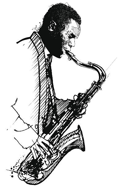 hand drawing saxophonist on a white background vector art illustration