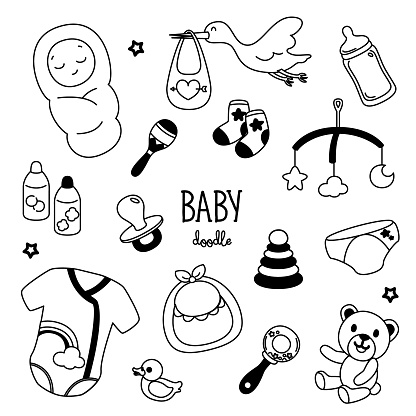 Hand Drawing Styles Baby Coloring Newborn Doodle Stock Illustration ...