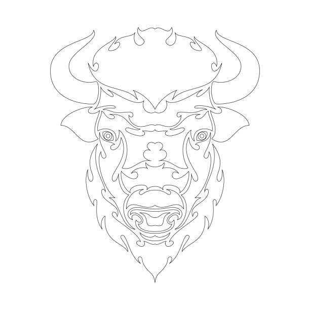 Hand drawn abstract portrait of a bison. Vector stylized illustration for tattoo, logo, wall decor, T-shirt print design or outwear. This drawing would be nice to make on the fabric or canvas. Hand drawn abstract portrait of a bison. Vector stylized illustration for tattoo, logo, wall decor, T-shirt print design or outwear. This drawing would be nice to make on the fabric or canvas. drawing of the bull head tattoo designs stock illustrations