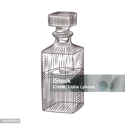 istock Hand drawn alcohol glass decanter sketch isolated on white background. 1263111640