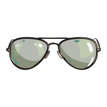 Hand drawn aviator sunglasses in metal frame with green lenses