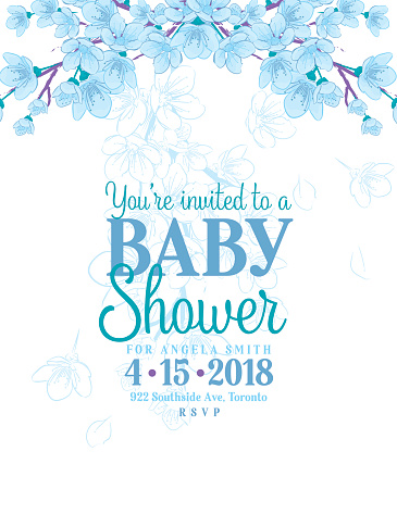 Hand Drawn Baby Shower Invitation with Cherry Blossom