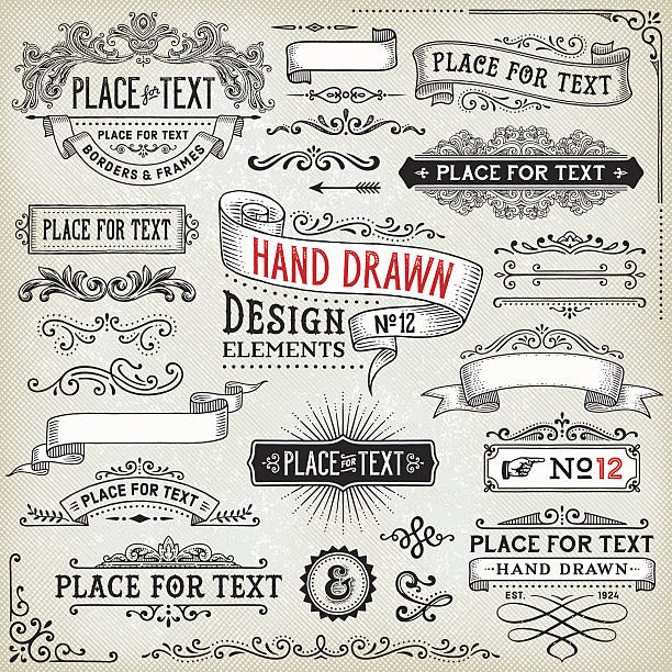 Hand Drawn Banners,Badges and Frames Hand drawn set of ornate badges,frames,banners and design elements on vintage textured background. EPS 10 file with transparencies.File is layered with global colors.More works like this linked below. old fashioned stock illustrations
