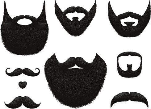 Hand drawn beards and mustaches vector collection. Illustration of black beard and mustache