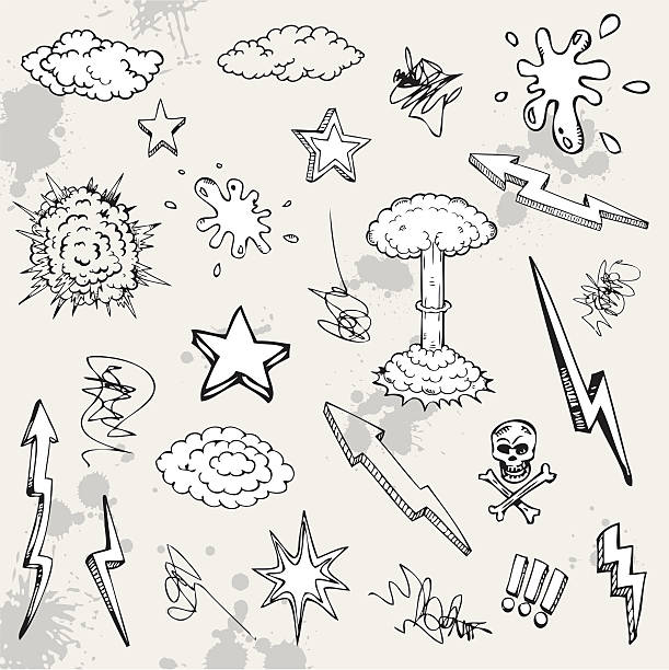 Hand drawn cartoon design Hand drawn cartoon doodles sketch graffiti lightning drawings stock illustrations