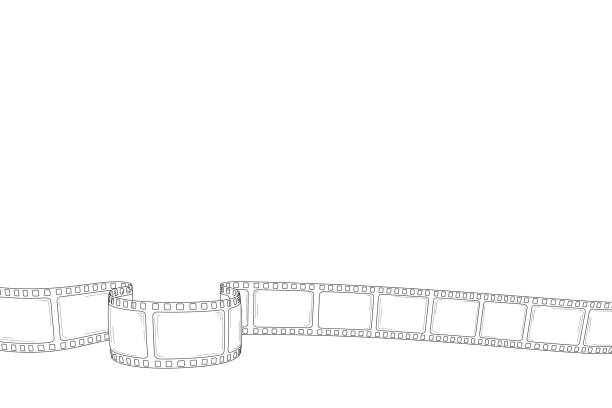 Hand drawn cinema film strip for camera or projector isolated white background. Sketch empty frame film strip for text, festival, poster, flyer, banner. Retro photo film. Vector vintage doodle style. Hand drawn cinema film strip for camera or projector isolated white background. Sketch empty frame film strip for text, festival, poster, flyer, banner. Retro photo film. Vintage doodle style. movie drawings stock illustrations