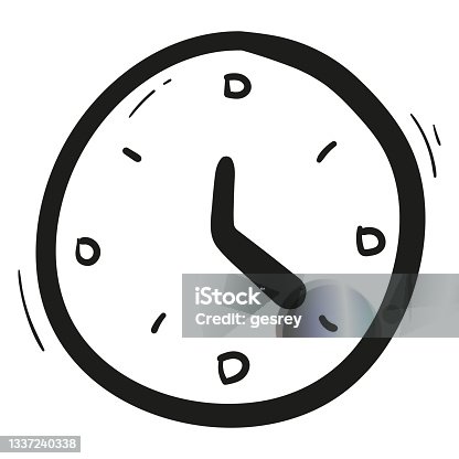 istock Hand drawn clock and alarm icon in doodle style isolated 1337240338
