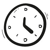 istock Hand drawn clock and alarm icon in doodle style isolated 1337240338