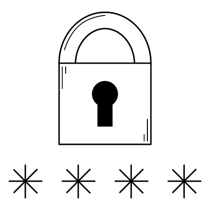Hand drawn closed lock with a field for entering a password. Data security protection. Doodle style. Vector