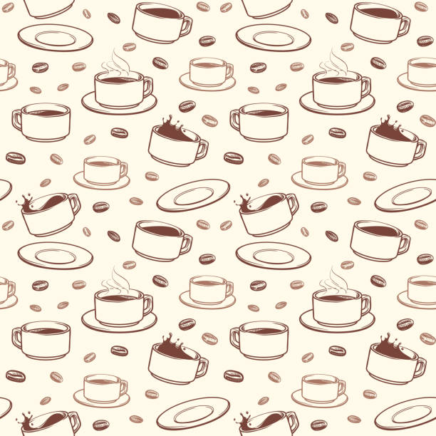 Hand drawn coffee cups vector seamless pattern Hand drawn coffee cups vector seamless pattern. Illustration of breakfast drink espresso breakfast patterns stock illustrations