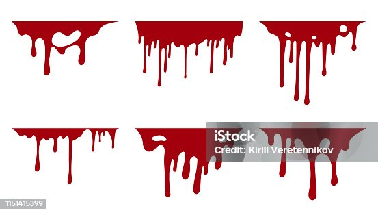 istock Hand drawn collection of blood paint splatter backgrounds. Horror leak. Bloody Ink drip. Melting graffiti drops. Vector isolated red grunge stain. 1151415399