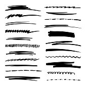 istock Hand drawn collection set of underline strokes in marker brush doodle style. Grunge brushes. 1140593244