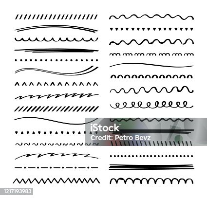 istock Hand drawn collection set of underline strokes in marker brush doodle style. Doodle design elements. Vector graphic design 1217193983