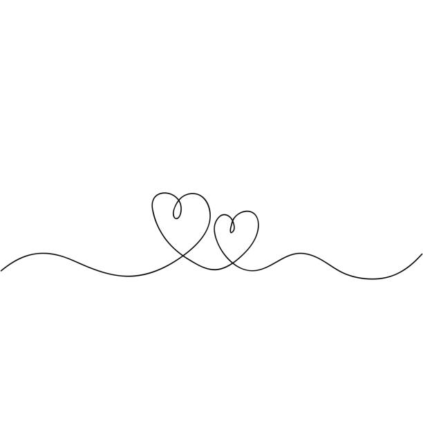 손으로 그린 사랑 기호의 연속 라인 드로잉 은 미니멀리즘 디자인 낙서를 포용 - 한붓그리기 stock illustrations