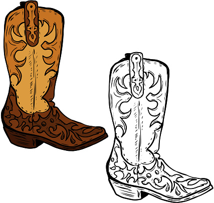Hand Drawn Cowboy Boots Illustration Design Element For Poster Flyer ...