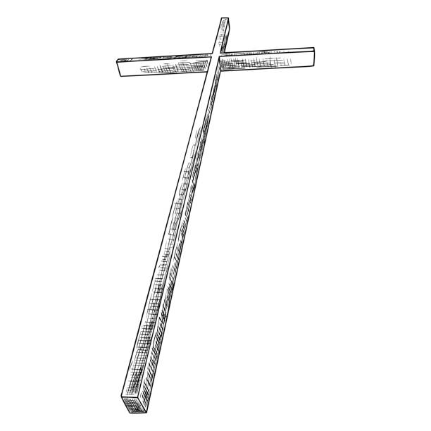 Hand drawn cross. Christian and catholic cross isolated on white background. Element for Holy week tradition or Good Friday. Vector.  drawing of the good friday stock illustrations