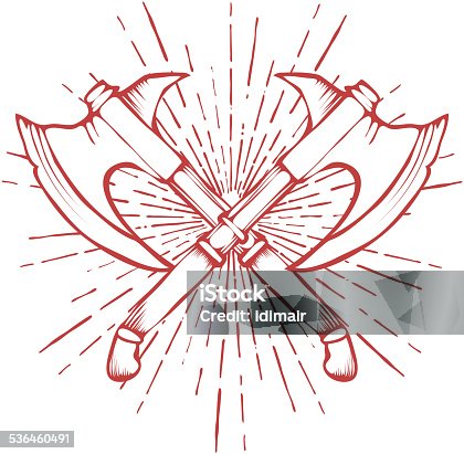istock Hand Drawn Crossed Battle Axes isolated on white background vector 536460491