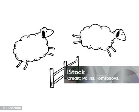 istock Hand drawn cute jump sheep 1344662088