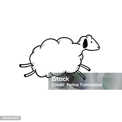 istock Hand drawn cute wool sheep 1346449221