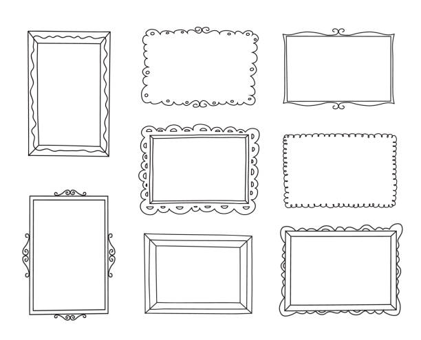 el çizilmiş dekoratif çerçeveler ayarlayın. doodle tarzı. vektörel çizim - frame stock illustrations
