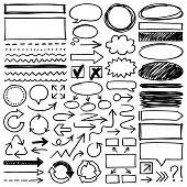 Hand drawn design elements. Vector frames and arrows.