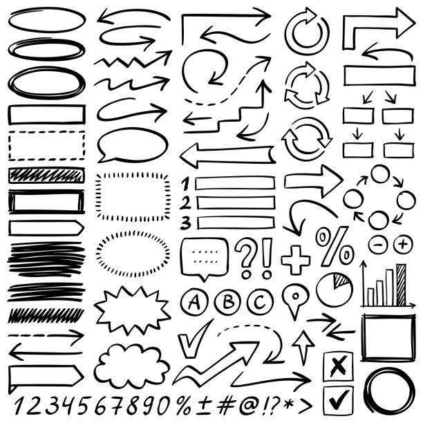 Hand drawn design elements Hand drawn design elements. Vector frames and arrows. finance borders stock illustrations