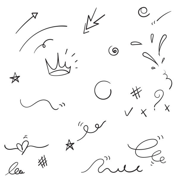 hand drawn doodle element collection with cartoon style hand drawn doodle element collection with cartoon style decorative art stock illustrations