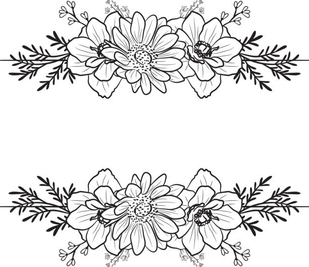 Hand drawn Doodle Floral Wreath Decorative Ornament for Border Card Invitation vector art illustration