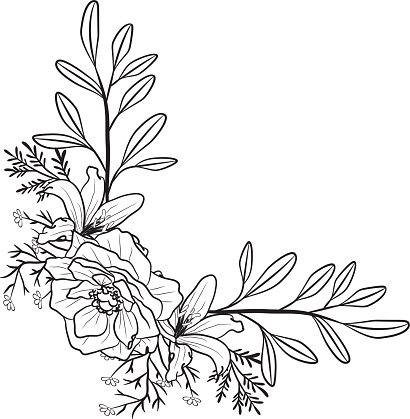 Hand drawn Doodle Floral Wreath Decorative Ornament for Border Card Invitation