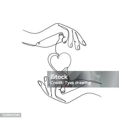 istock hand drawn doodle hand giving and receiving love illustration in continuous line art style 1338002585