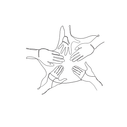 hand drawn doodle hand holding each other hand symbol for teamwork and friendship illustration in continuous line drawing